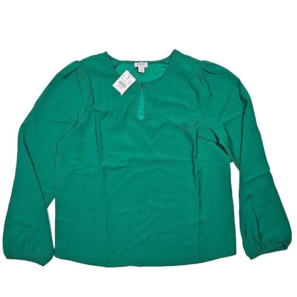 J.Crew Petite keyhole Top Long Sleeve Deep Emerald Women Size Medium Petite - Picture 4 of 15